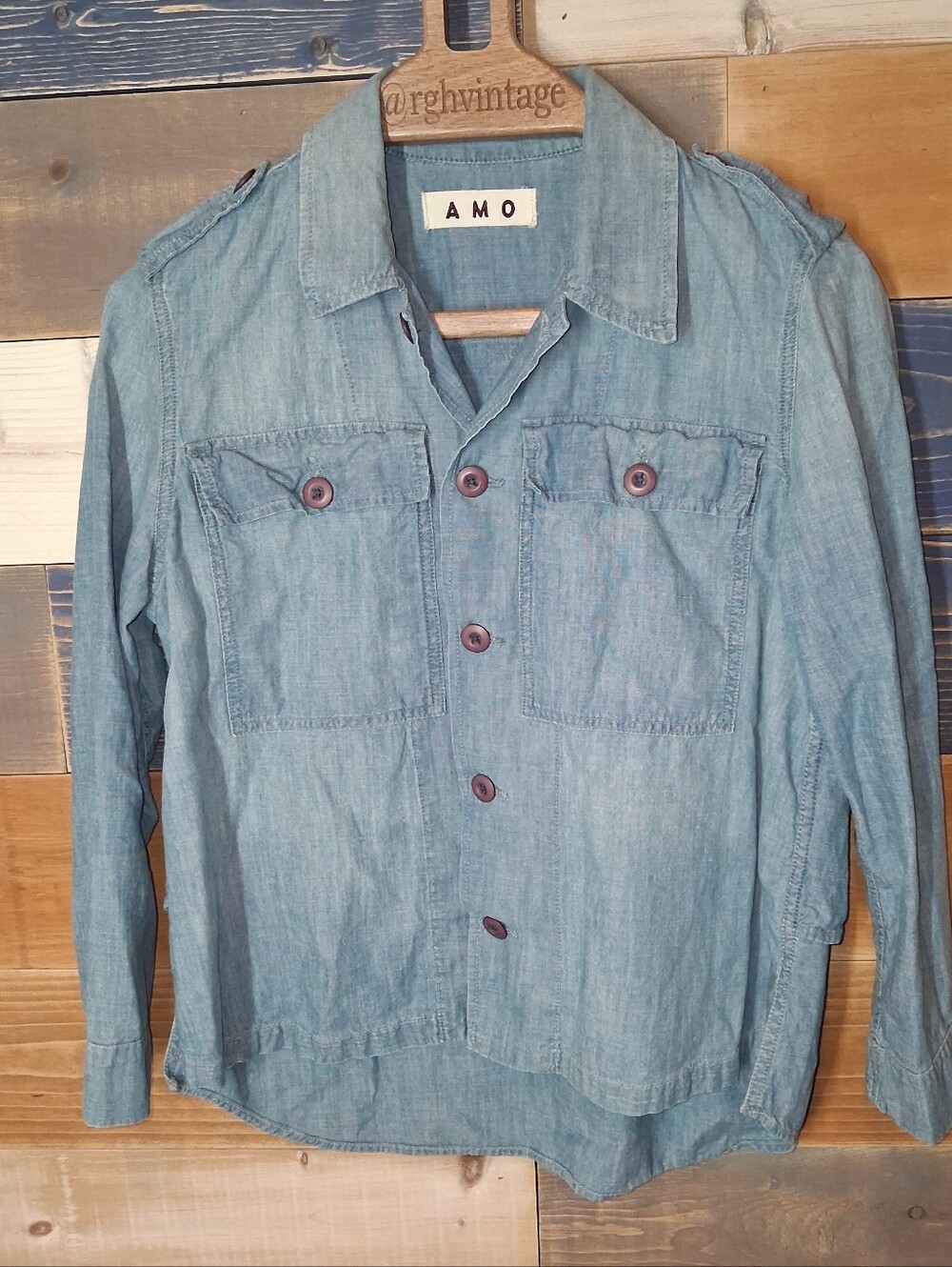AMO Chambray Ruffled Denim Shirt S